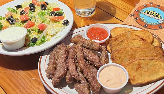 You cannot visit The Cove of Twin Falls for lunch and dinner without an order of our Finger Steaks entrée with a side of Idaho potato planks