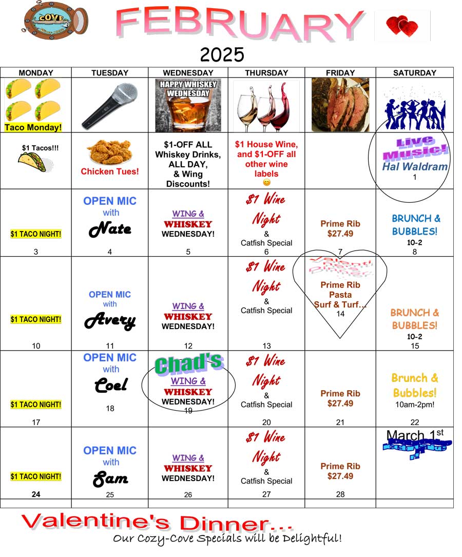 Cove of Twin Falls February 2025 calendar