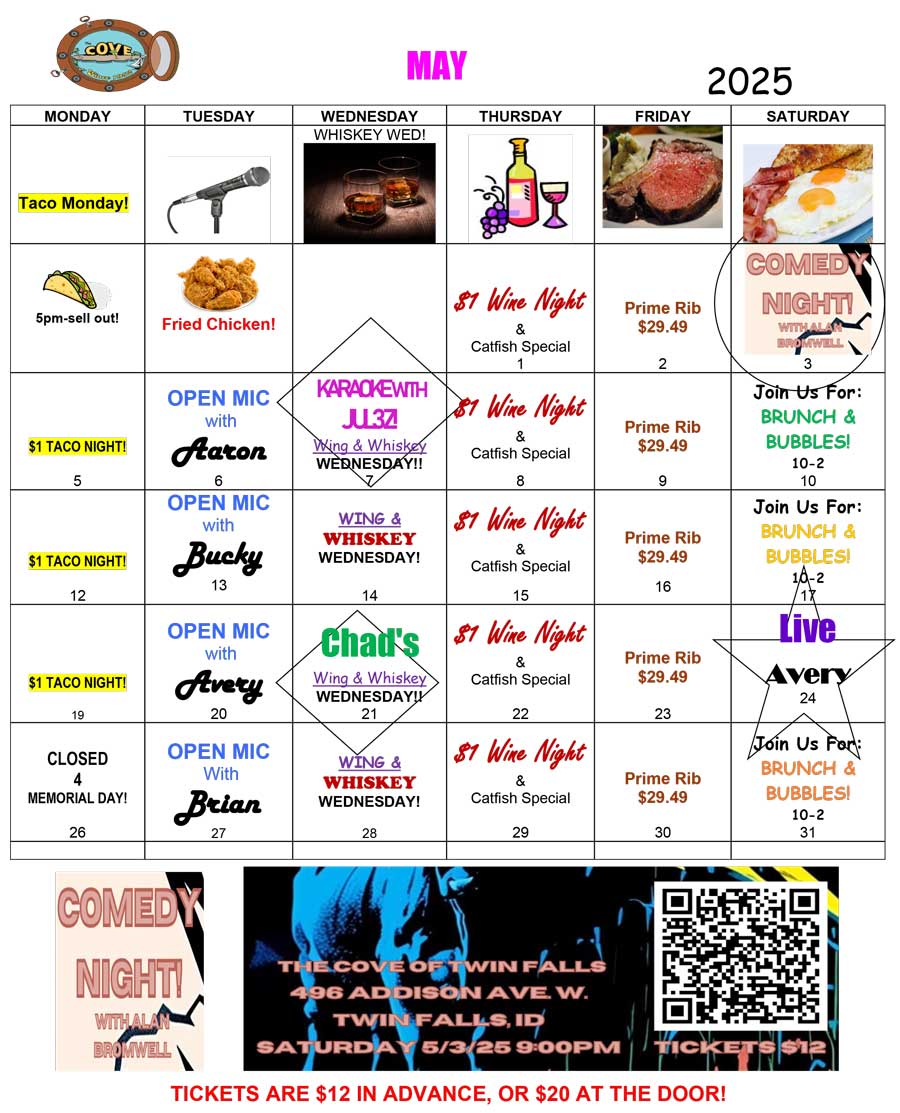 Cove of Twin Falls May 2025 Calendar